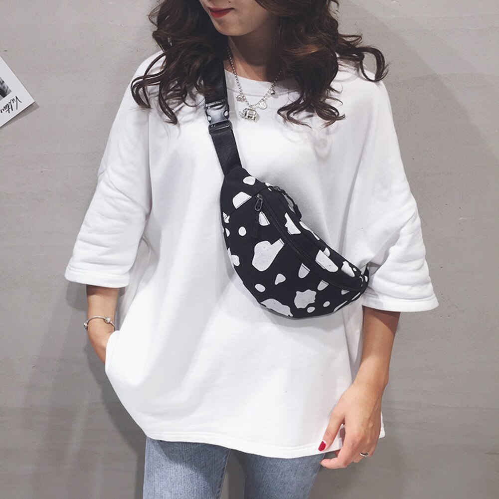 Frauen lässig Milch Kuh Druck Taille Taschen lässig Leinwand Einfache fanny Gürtel Pack Damen Kleine miserabel Schulter Umhängetaschen