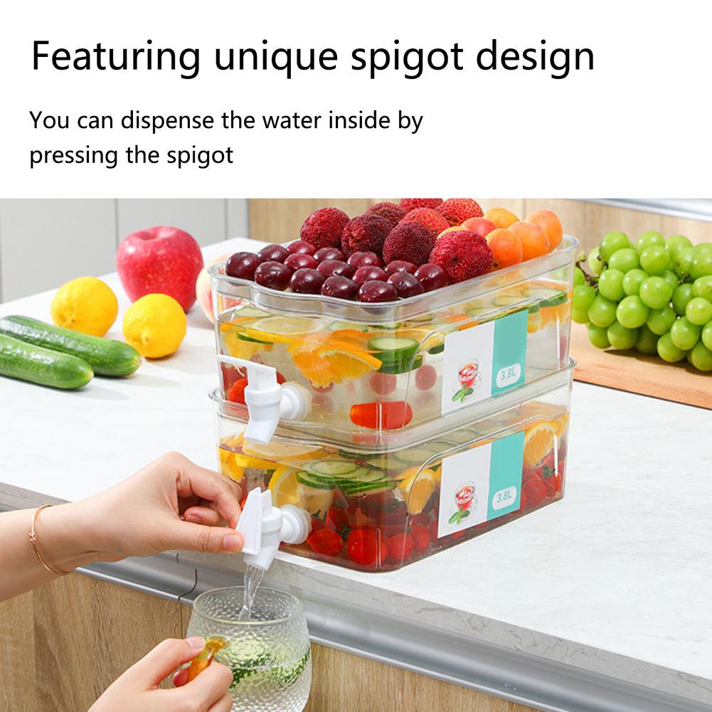 3.8L Beverage Dispenser Water Jug With Spigot Juice Drink Container Kitchen Drink-ware Container Heat Resistant Pitcher