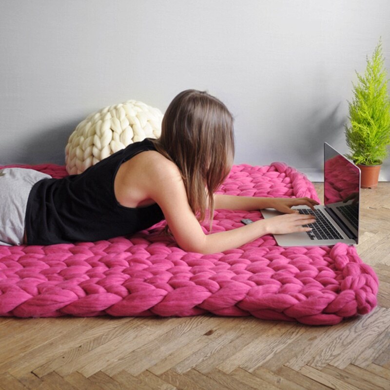 6cm Grob Wolle Teppich Hand-gewebte Decken Dacron Gestrickte Decken Wolle Decken für Bett Sofa wickeln Decke Decke