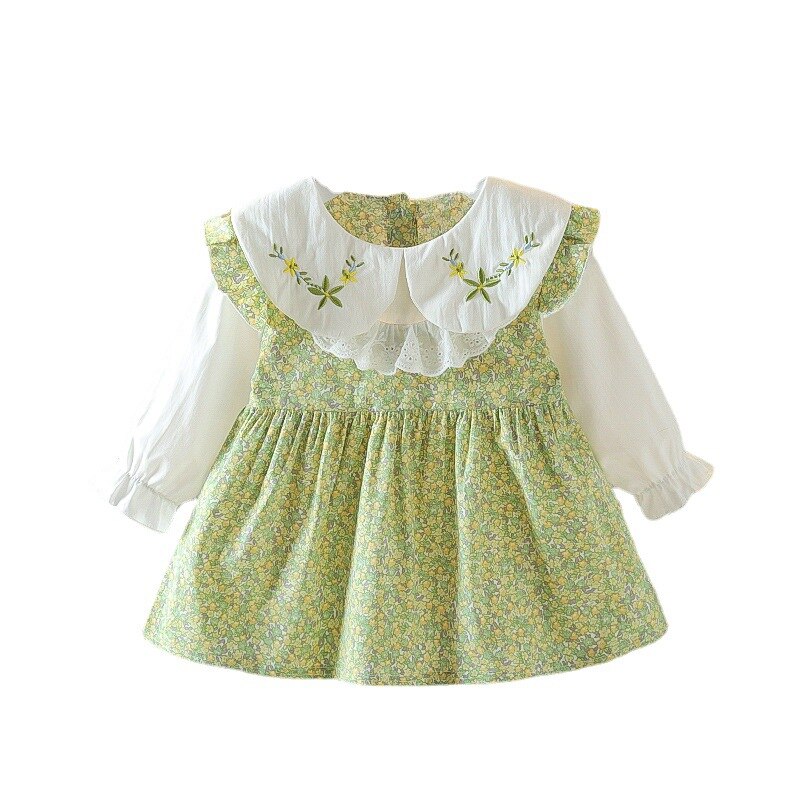 Jurk Voor Jaar 2022 Lange Mouwen Jurk Voor Meisje Bloem Boog Kid Kleding 2 3 4 5 6 Jaar baby Tutu Verjaardag Outfit Party Wear: green / 80cm