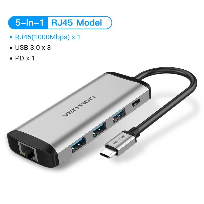 Ventie Thunderbolt 3 Dock Adapter Hub Usb C Naar Hdmi RJ45 Usb 3.0 Audio Video Splitter Voor Macbook Samsung Huawei usb C Adapter: 5 in 1-TGD