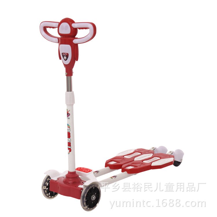 Trottinette à quatre roues pour enfants, ajustable et brillant, ciseaux, voiture, jouets pour bébés: red B