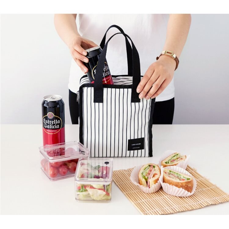 Stripe Lunch Bag Thermo Thermal Insulated Neoprene Lunch Bag Men Women Lunchbags Tote Cooler Lunch Box Insulation Bag