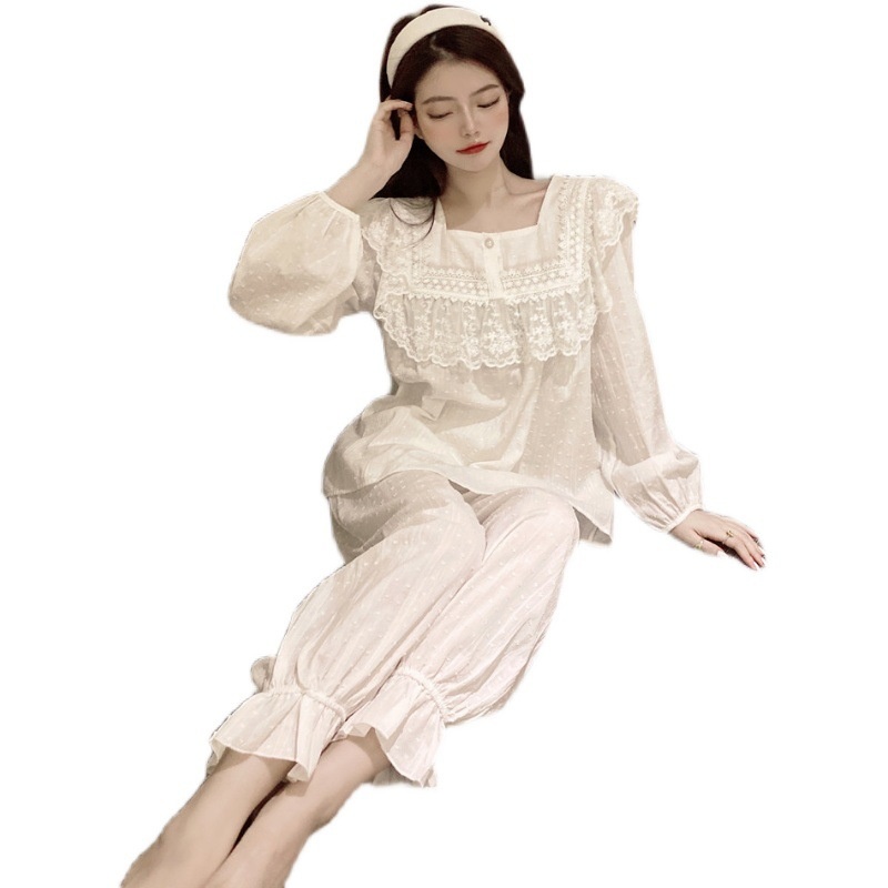Korean version of cotton sweet Lace Princess light luxury palace style home clothes Pajama Set