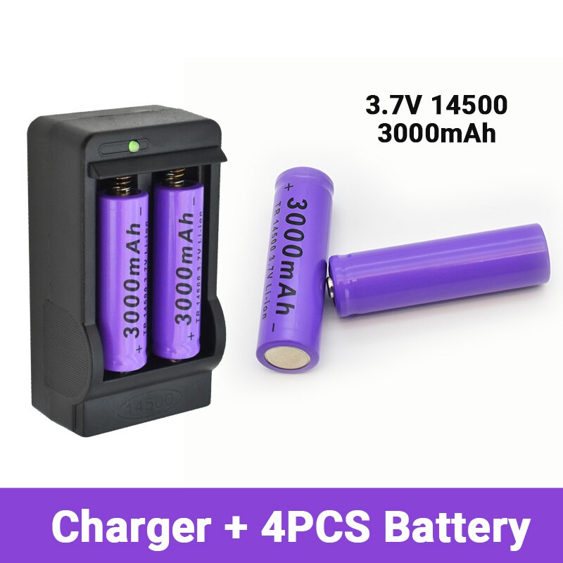 Batterie Lithium haute capacité 14500, 3.7V, 3000mah, Rechargeable, pour lampe de poche LED, jouet,