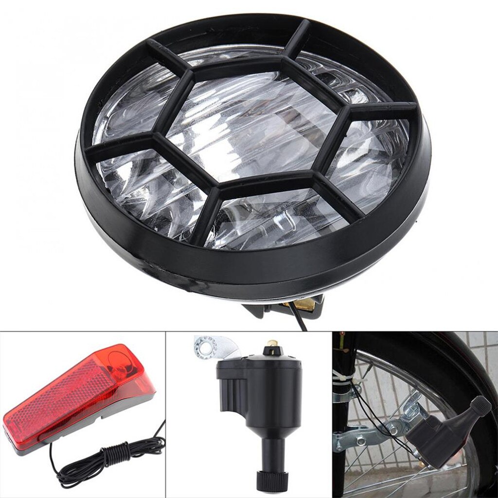 40# Bicycle Lights Rechargeable Bicycle Motorized Bike Friction Generator Dynamo Headlight Tail Light Kit ​bike Lights 4pc