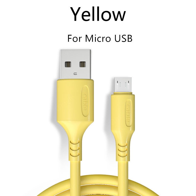 Câble Micro USB en Silicone souple, 1.8m/1.2m/0.25m, pour téléphone Samsung, huawei, xiaomi, Android: Yellow / 0.25m
