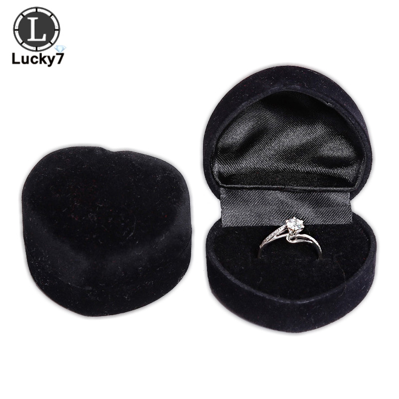 Forma corazón de terciopelo anillo caja de cajas para anillo para bodas joyería estuche protector para amante: Black