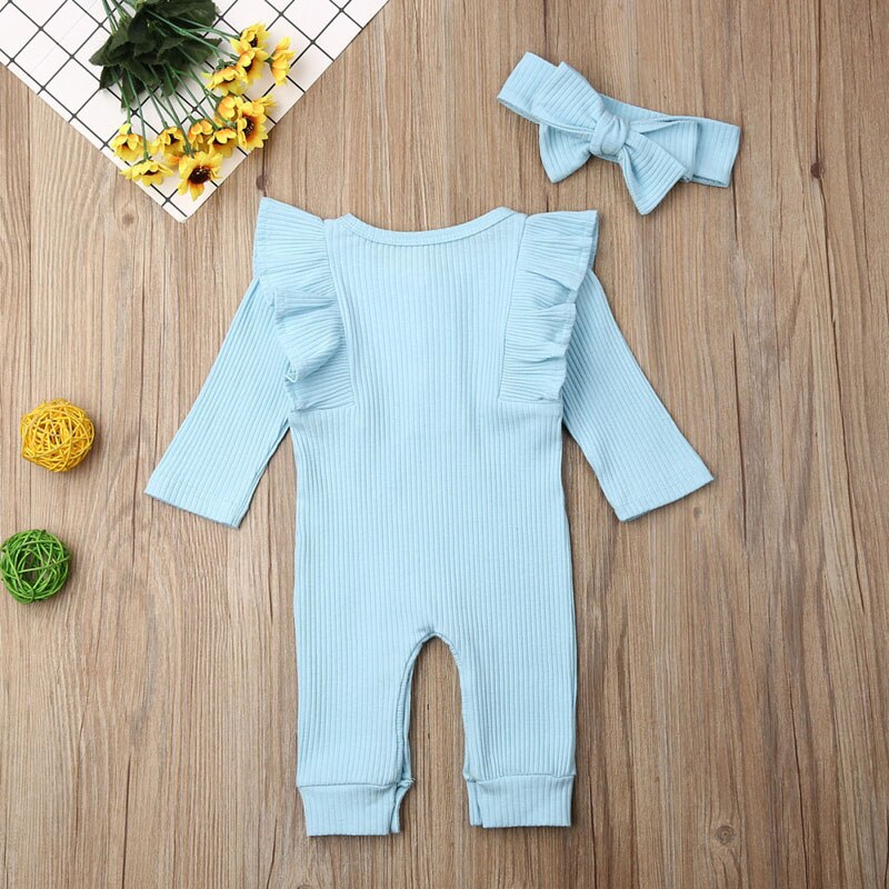 Focusnorm Neue Neugeborenen Baby Junge Mädchen Herbst Strampler Solide Langarm Baumwolle Gesamt Insgesamt Gestrickte Kleidung 2Stck Outfit