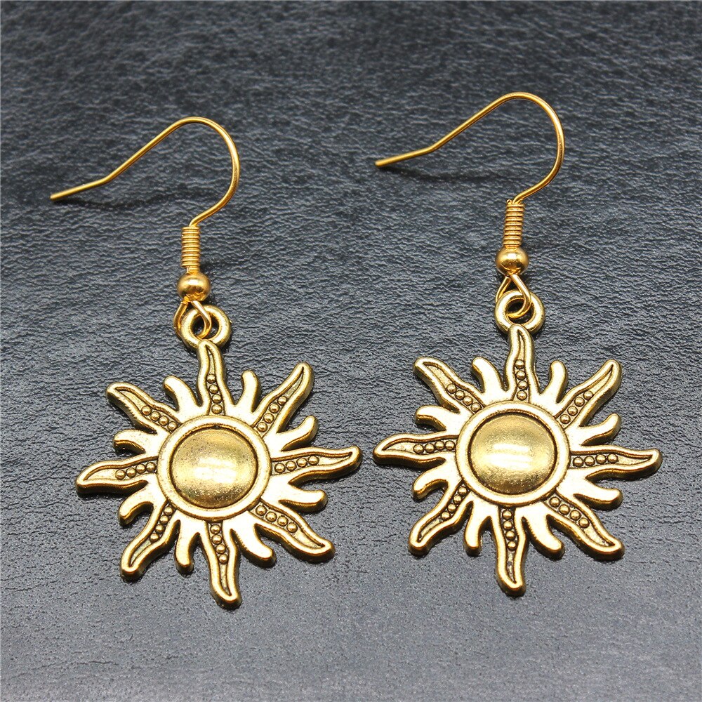 Sonne Anhänger Ohrringe Frauen Jahrgang Ohrringe Handgemachten Schmuck Einfache Ohrring: Antiquität Gold Farbe