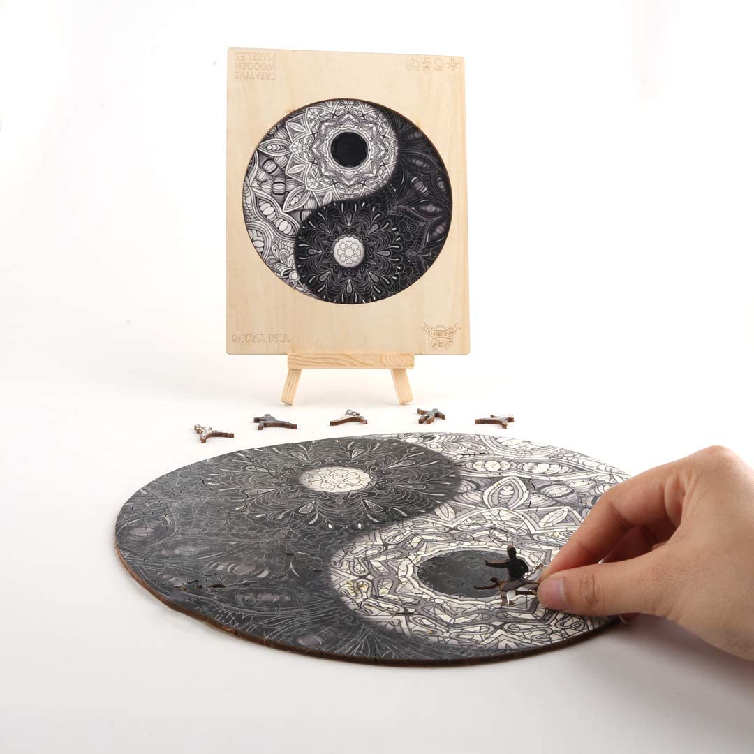 Chinese Yin Yang Wooden Puzzle For Adults Children Dropshipper Tai Chi Kung Fu Shape Wooden Jigsaw Wood DIY Crafts Toys