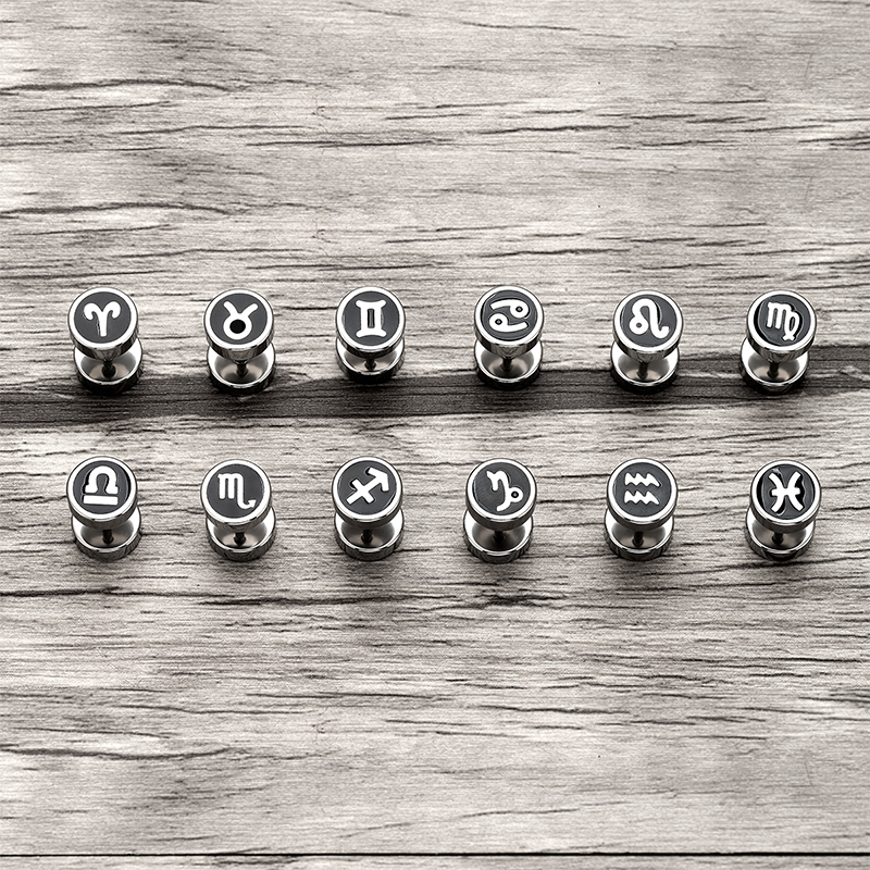 Pendientes de tuerca con mancuernas para hombre y mujer, aretes con constelaciones, edición coreana, de joyería para la oreja, urbana, 12
