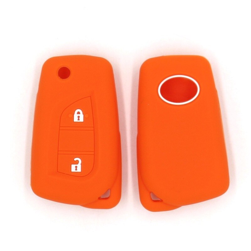 Silicone Rubber Car Key Cover Case Shell Set Protector Fob for Toyota Aygo Yaris Highlander Camry RAV4 2 Button Key Holder: Orange
