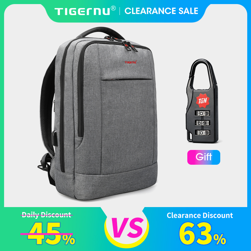 Tigernu Zaini Uomo Impermeabile 15.6 Zaino per laptop Maschile Mochila Ricarica USB Antifurto Zaino da viaggio Zaini da scuola per uomo