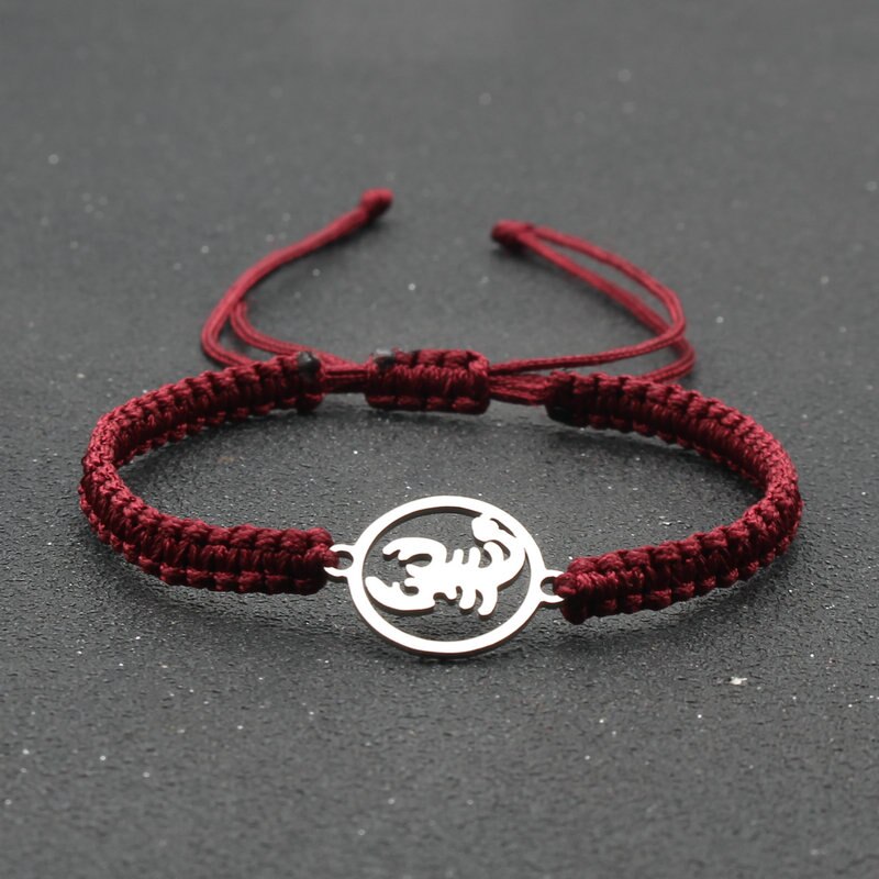 Pulsera de acero inoxidable para hombre, brazalete de escorpión, cadena de cuerda ajustable trenzada hecha a mano, de amistad: Red wine