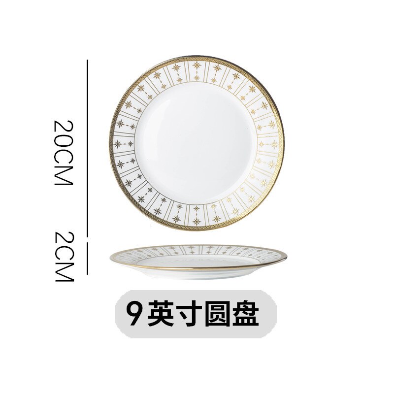 High-grade Ceramic Western Food Steak Plate 10-inches Gold-plated Tableware Home Exquisite Fruit Salad Breakfast Plate Tableware: G-9inches