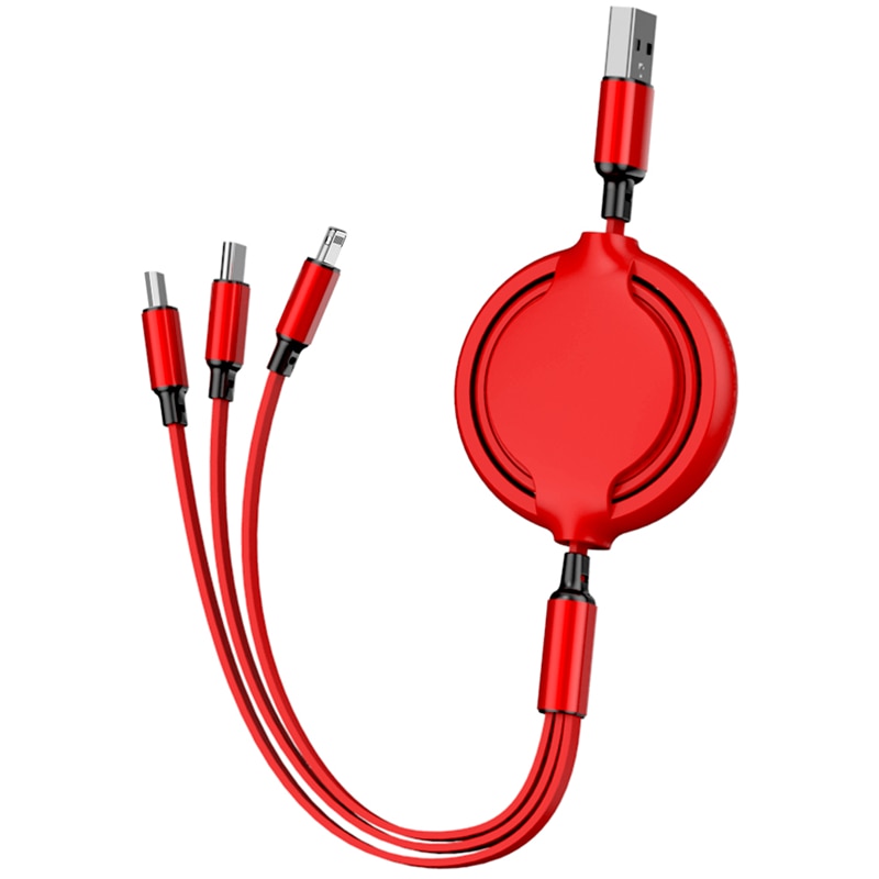 Retractable usb charge cable for iPhone11 Pro Max XR Xs 6 7 8 soft liquid silicone type c cable for samsungS10 huaweioppo vivo: Red