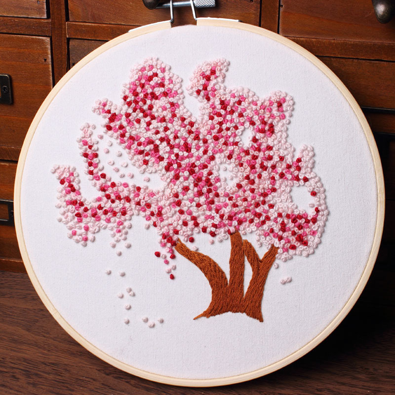 Spectacular Cherry Blossom Tree Embroidery Kit DIY Needlework Sakura Needlecraft for Beginner Cross Stitch(Without Hoop): A