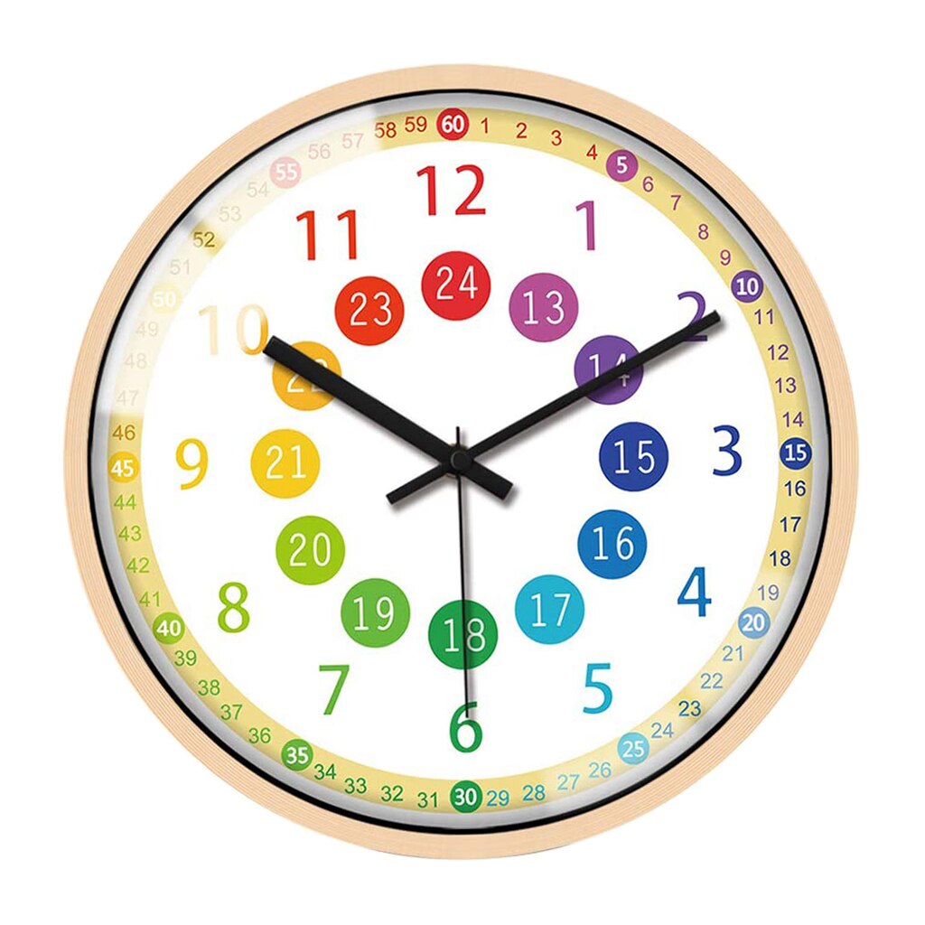 Modern Colorful Wall Clock Kids Bedroom Battery Operated 12" Learning Clock