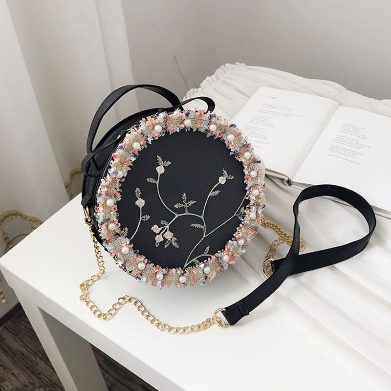 Women Bag Parel Small Round Wild Messenger Shoulder Bags Lace embroidered line shoulder messenger bag