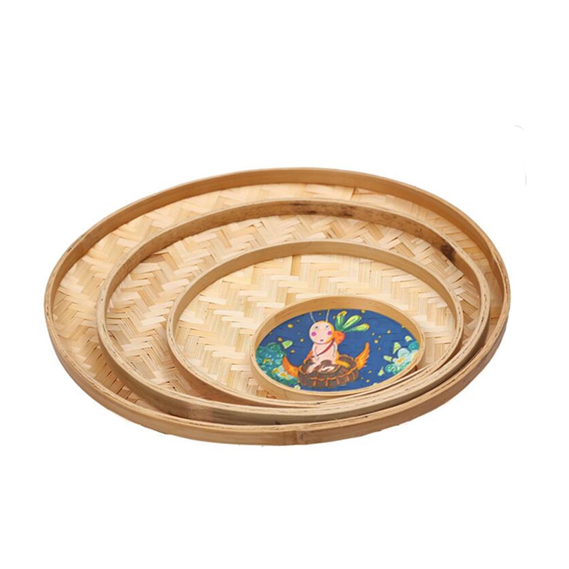 Blank Children's Drawing Bamboo basket Children's Kindergarten Puzzle Art Painting Materials DIY Handmade Painting Round Bamboo