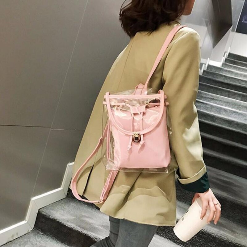 Mochila transparente de PVC de para mujer, mochila transparente de Color caramelo para chicas adolescentes, mochila escolar de jalea Linda