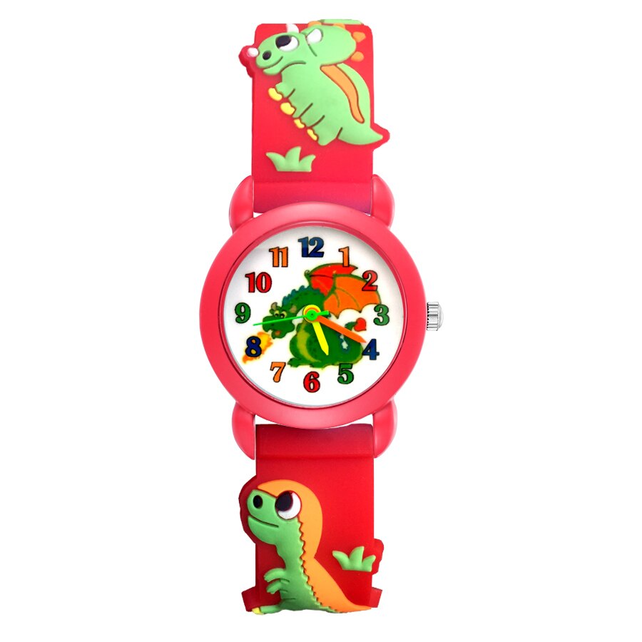 Tegneserie dinosaur stil børn ure børn studerende piger kvarts 3d silikone armbåndsur  jp04: Rød