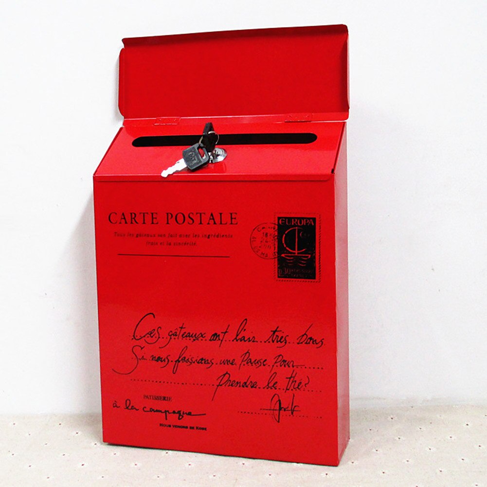 Iron Lock Letter Box Vintage Wall Mount Mailbox Mail Postal Letter Newspaper Box SCVD889: red