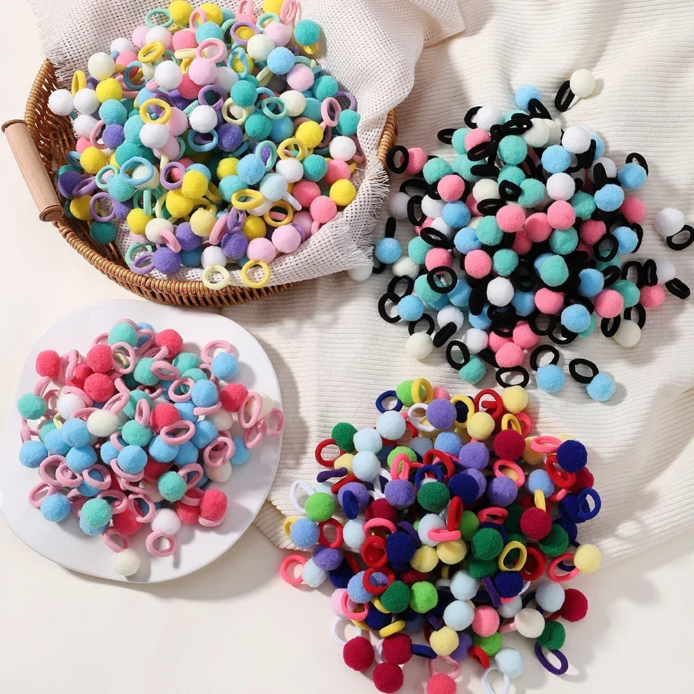 20 pçs crianças elásticos faixas de cabelo meninas bola de pelúcia faixa de borracha para crianças doces scrunchie laços de cabelo clipe acessórios de cabelo do bebê