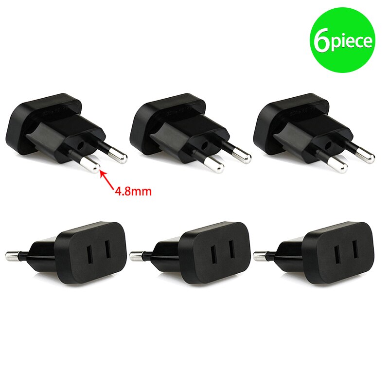 【Upgraded】US To EU Plug CN To Europe Travel Wall AC Power Charger Outlet Adapter Converter 2 Round Socket Input Pin: 6 piece Black