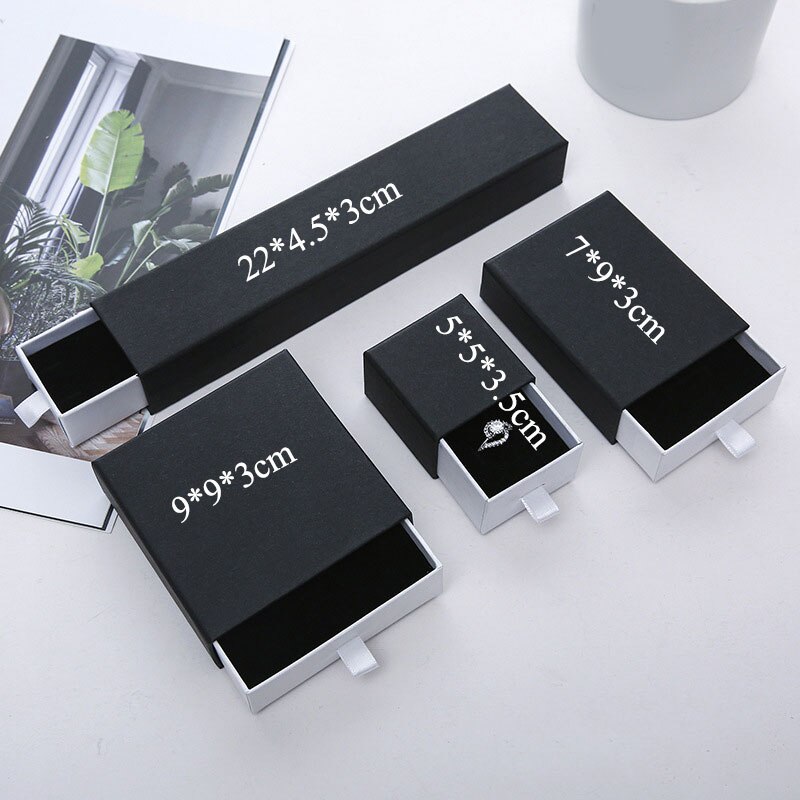 Jewelry Box Black and White Drawer Box for Ring Earrings Necklace Bracelet Jewelry Packaging Storage Boxes for Jewellery: Black / 7cm
