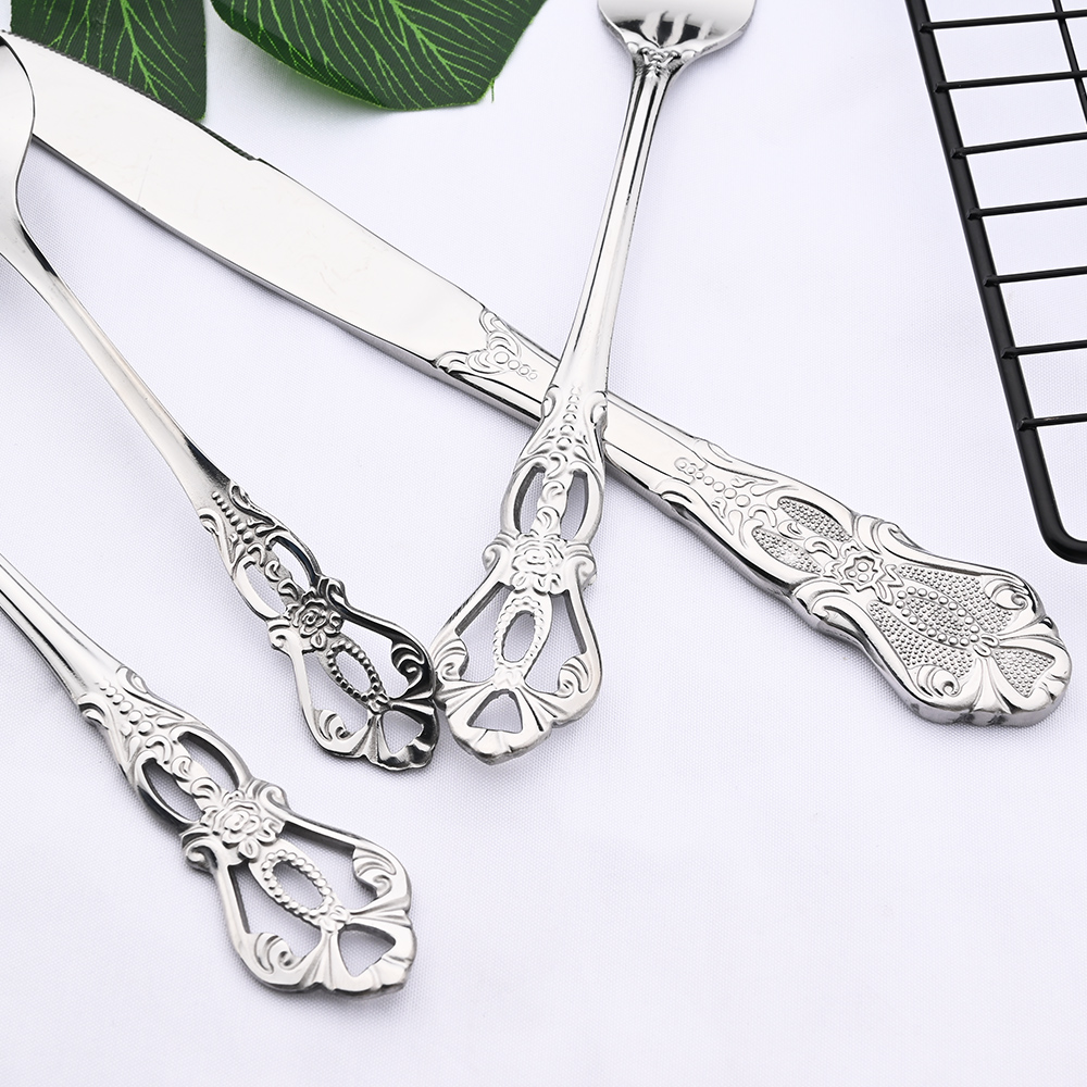1Pcs Retro Silver Tableware Cutlery Set Silverware Stainless Steel Dinner Knife Fork Spoon Wedding Western Dinnerware Flatware