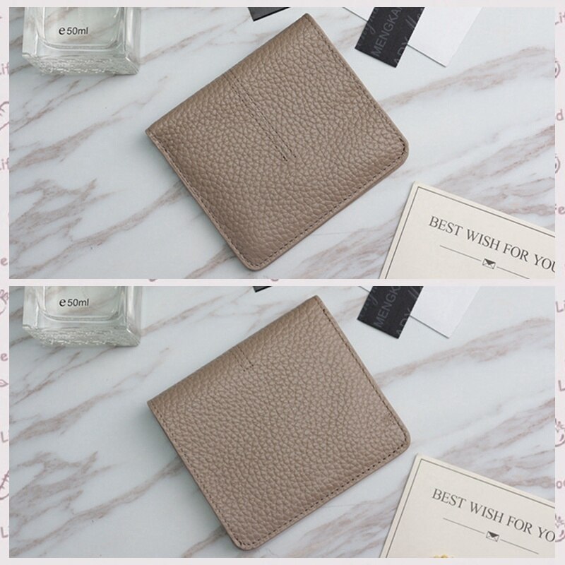 genuine cow leather slim card holder wallet ladies simple Cowhide credit card holder: Gray short