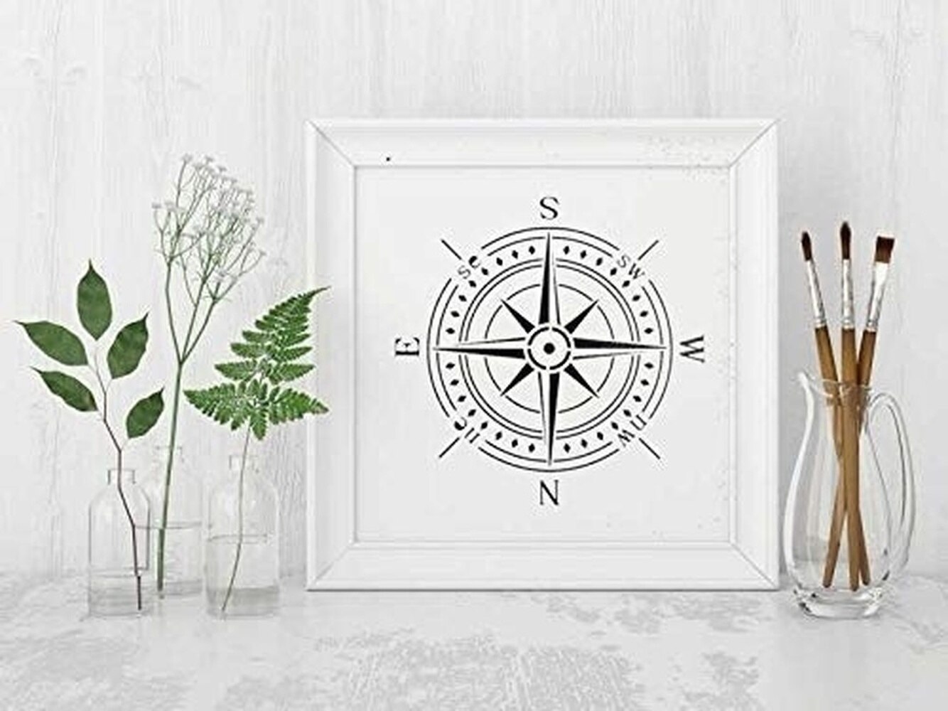 Compass Stencil for Painting on Wood, Walls, Fabric, Airbrush, More Reusable 11.8 X 11.8 Inch Mylar Template