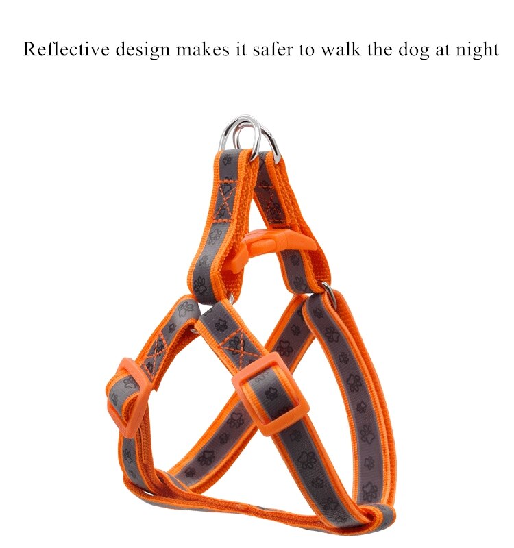 Reflective Movement Adjustable Nylon Dog Leash And Harness Set Paw Printing Pattern Dog Chest Harness Leash Pet Leash2021
