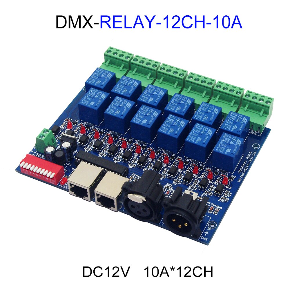 3CH 4CH 8CH 12CH 16CH Relay Switch RGB Controller LED DMX512 Decoder Controller Dimmer DC12V AC110-220V For Led Strp Lights Lamp: DMX-RELAY-12CH-10A