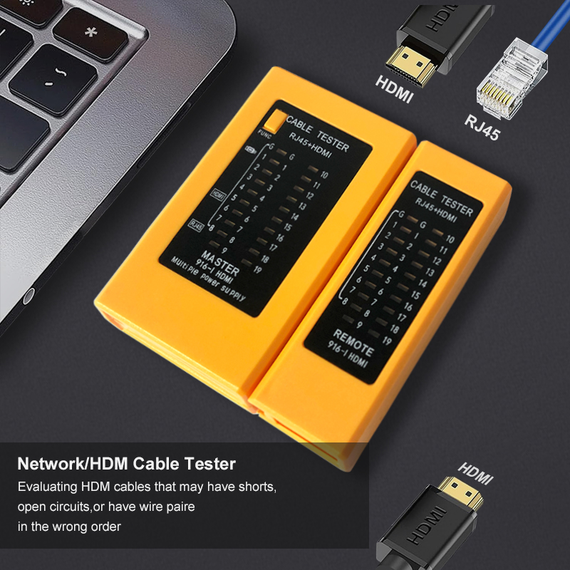 Tester di Cavo HDMI e Tester di Cavo di Rete - Dispositivo di Test Multifunzionale per Monitor HD e Connettività Ethernet