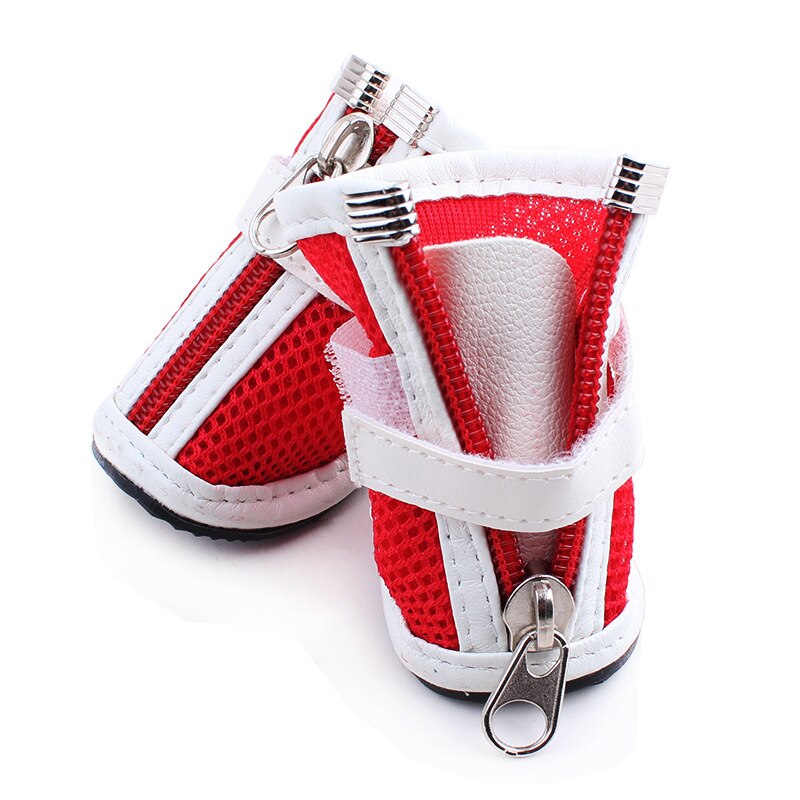 4 Teile/satz Hund Schuhe Gittergewebe Oberfläche Atmungs Haustier Schuhe Baumwolle Tuch Reißverschluss Hunde Schuhe Frühling Coole Schuhe Für Chihuahua