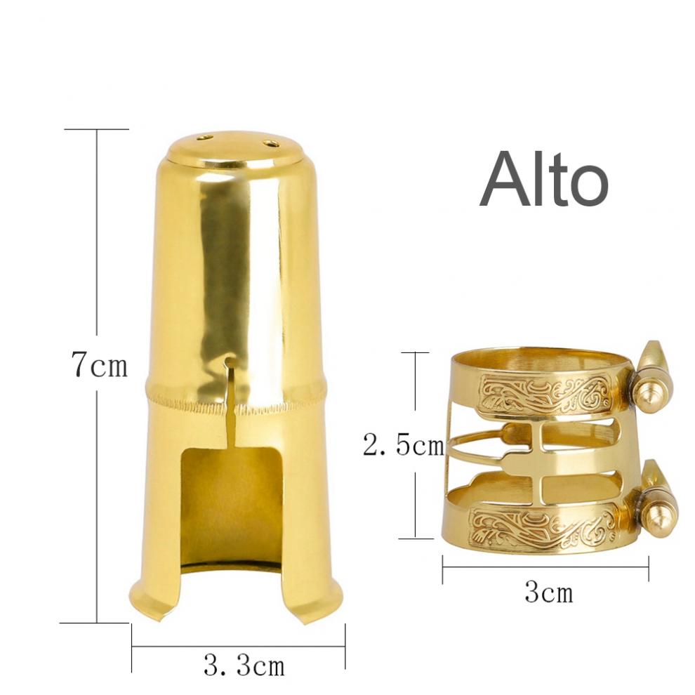 Saxophone Mouthpiece Cap & Ligature Set - Tenor & Alto - Brass Gold Plated Protective Replacement Cap: Alto