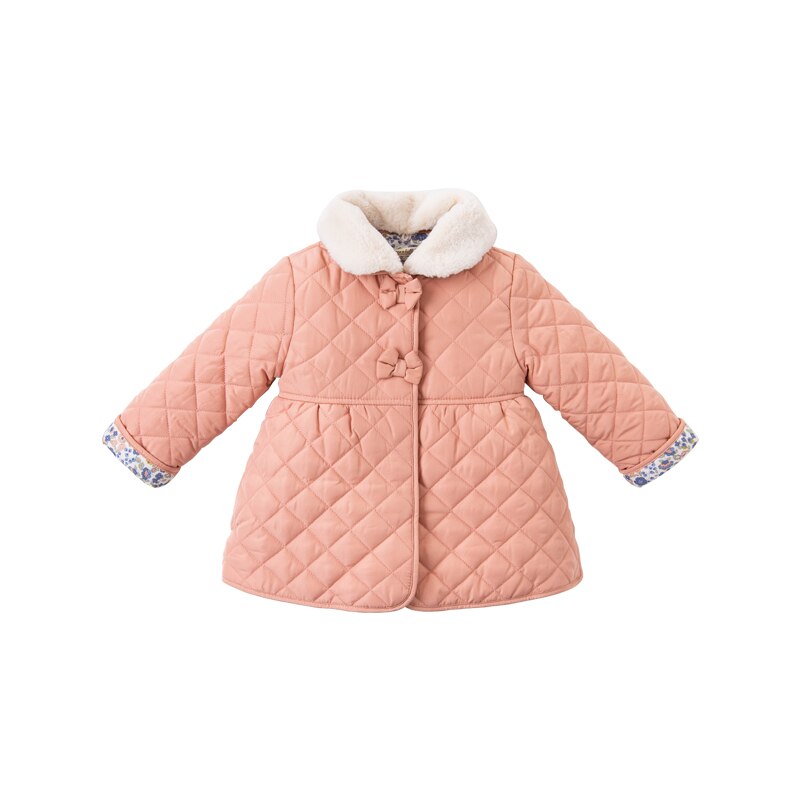 DBM14796-1 dave bella winter baby girls bow plaid pockets fur padded coat children tops infant toddler outerwear: 5Y (110cm)