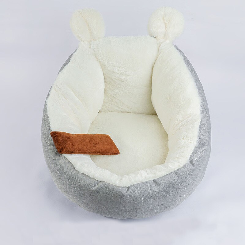 Winter Warm Pet House Bed for Cats Soft Plush Puppy Dog Kennel Mat Chihuahua Kedi Gatos Beds Cats Products for Pets Pillow Home: White-Rabbit Fluff / L-below 10.0kg