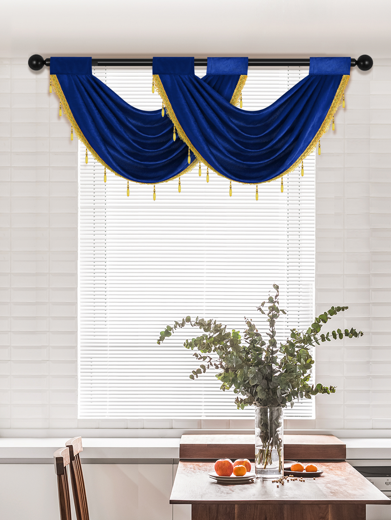 Cantonnière de rideau de fenêtre de Style européen de luxe, 1 pièce, pour salon, poche de tige, cantonnière moderne avec bord de perle de gagner, décor dow
