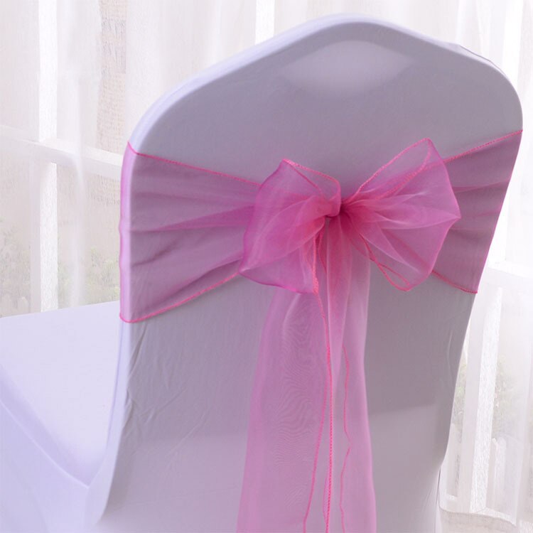 25 stk/parti lyserøde organza stole-sasher bryllup stol dekoration bånd slips sløjfe til betræk banket bryllupsfest begivenhed mintgrøn: Rosenrød
