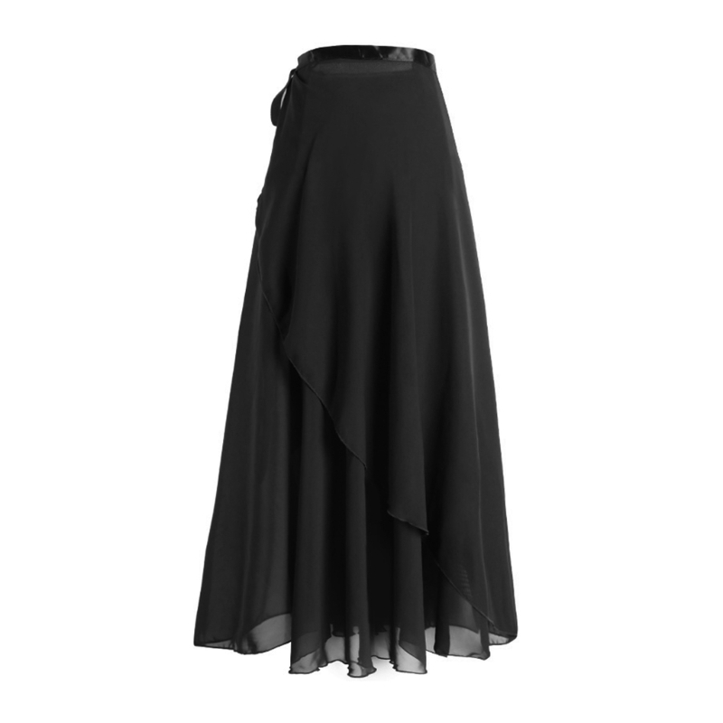 16 Solid Colors Classical Mid-Calf Half Skirt Spring Summer Breathable Long Wrap Skirts for Ladies Ballet Dance Stage Wear: black