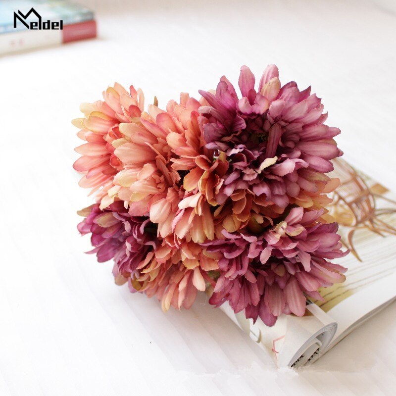 Meldel bruidsboeket gerbera's kunstzijden madeliefjes bruidsmeisjesaccessoires bruidsboeket doe-het-zelf huisdecoraties: Roze-paars