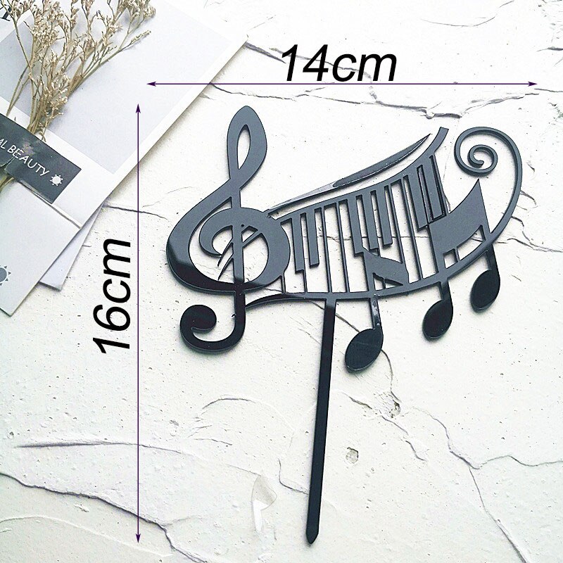 Piano Music Theme Acrylic Cake Topper Musical Notes Happy Birthday Cake Topper Party Supplies Cake DIY Accessories: black