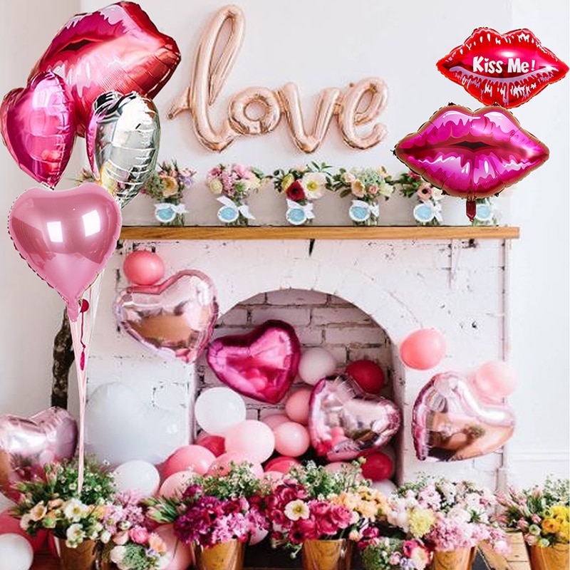 38pcs Bridal Douche kus lip/liefde folie ballon party decoraties team hart/latex/roze ballon mariage bruiloft ballonnen bruid