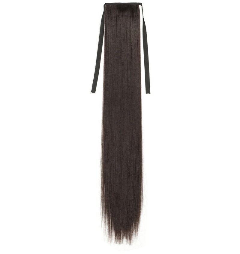 Extensión de cabello para mujer, postizo largo bonito con cordón recto, cola de caballo sintética, negro/marrón, resistente al calor: Brown / 1 PC