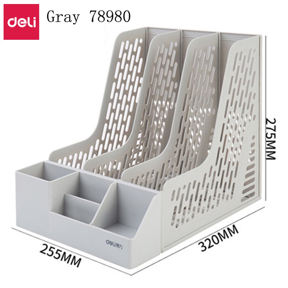 Deli Large Capacity Thickened Folder Storage Box Pen Holder Multi-layer File Rack Book Stand Office Supplies File Storage Basket: Gray 78980