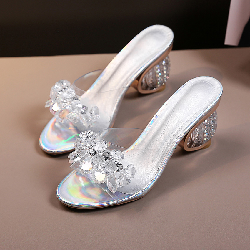 PVC Jelly Sandals Women Crystal Peep Toe High Heels shoes Crystal Transparent Heel Sandals Slippers Pumps Women Shoes